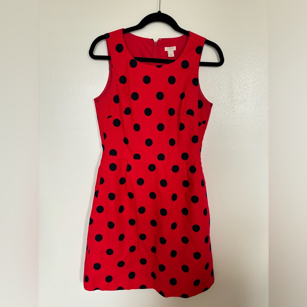 J Crew Red Black Polka Dot Short Sleeve Dress